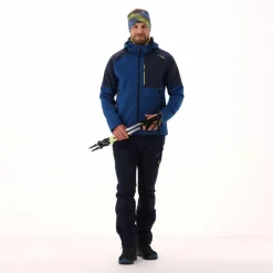 Uomo CMP Giacche Trekking|Giacche Softshell^Giacca Softshell da Uomo con Cappuccio e Motivo Grid-Jacquard Bicolor